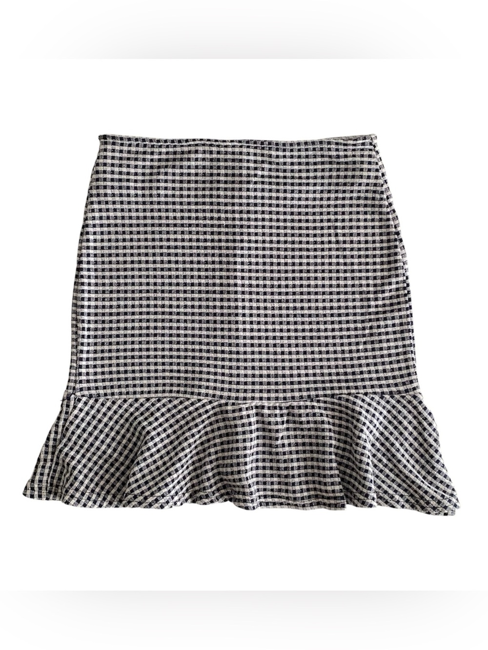 Boohoo High Waisted White & Navy Blue Gingham Ruffle Hem SkirtWomen's Size 0 P